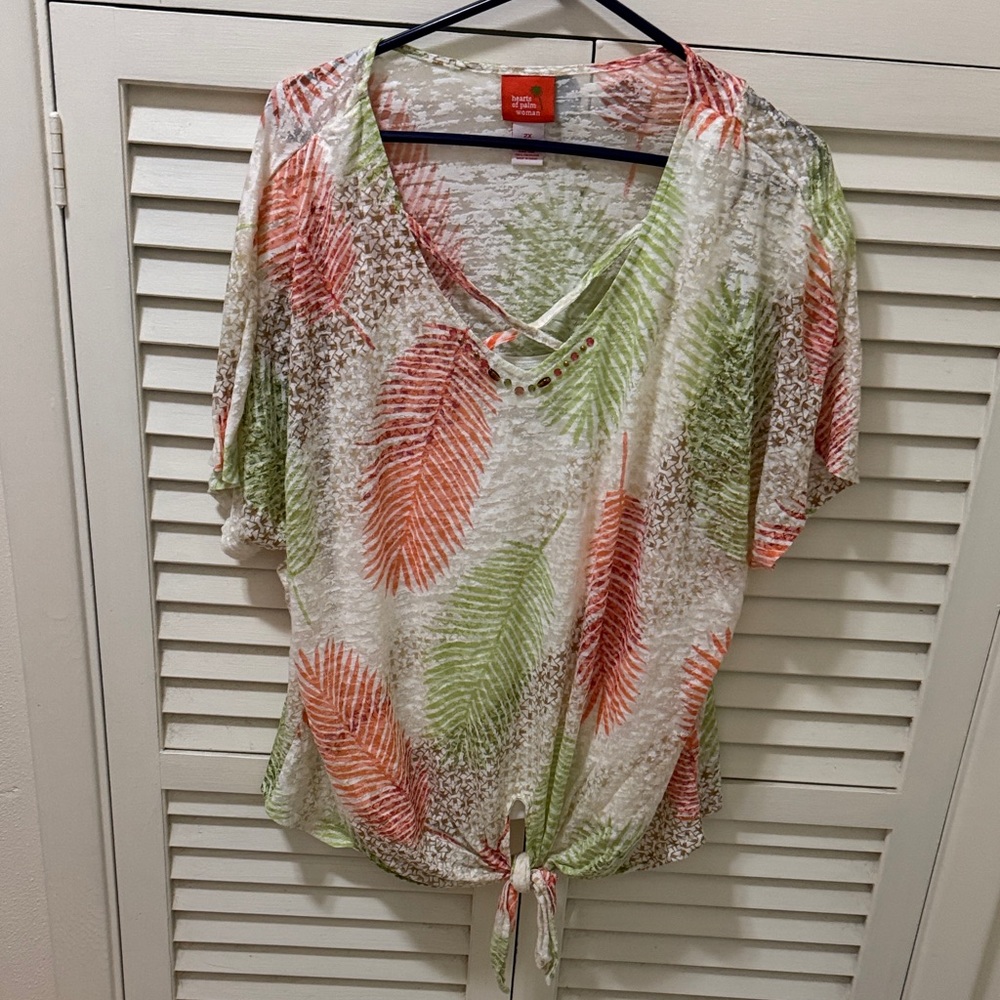 Hearts of Palm Multicolor Leaf Print Blouse